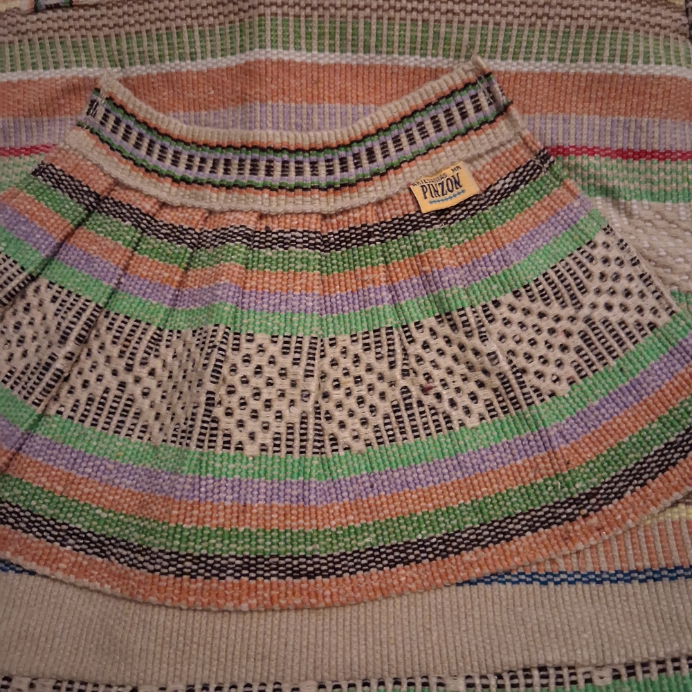 Woven Stripe Tote Bag in Beige with Green, Purple & Orange Accents - Picture 5 of 7